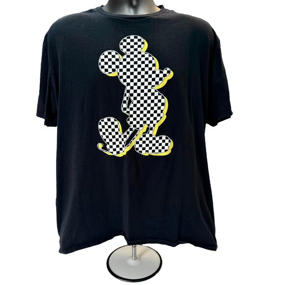 Disney Mickey Mouse XL T-Shirt Black Checkered Silhouette Graphic Tee 2022 - Ska - Picture 1 of 6